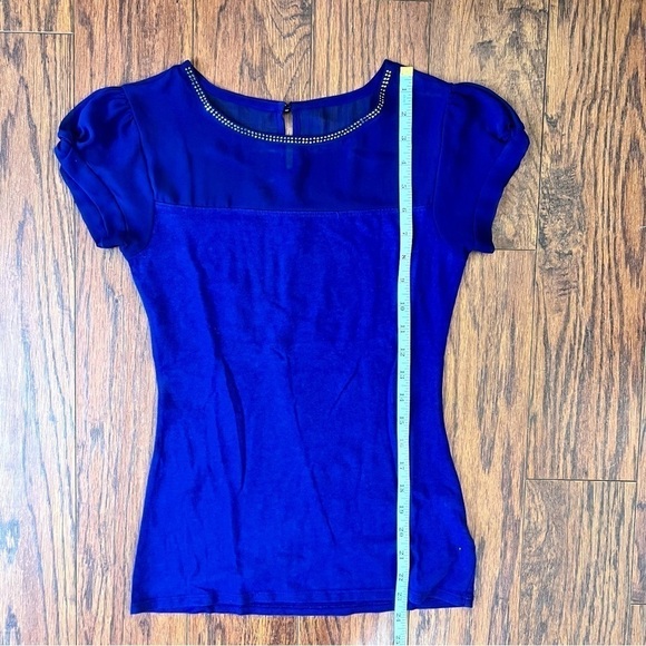 Express Blue Short Sleeve Mesh Formal Dressy Business Casual Blouse Extra Small - Picture 13 of 14
